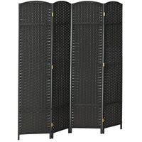 Paravent 4 Panneaux Tressé Polypropylène Noir Cadre Pin 160 x 170 cm