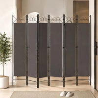 Paravent 6 panneaux tissu anthracite cadre métal, pour séparer une pièce