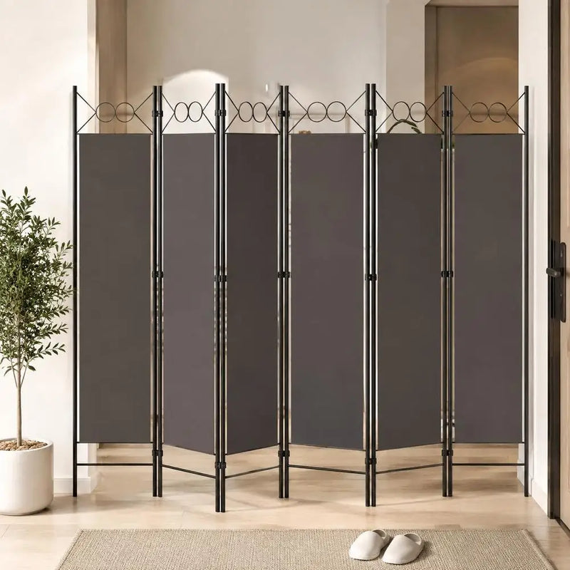 Paravent 6 panneaux tissu anthracite cadre métal, pour séparer une pièce