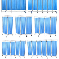 Paravent Médical 4 Panneaux Métal Rideaux PVC Bleus sur Roulettes