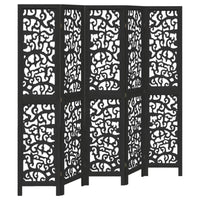 Paravent 5 Panneaux Bois de Paulownia Ajouré Arabesques Noir 180 cm