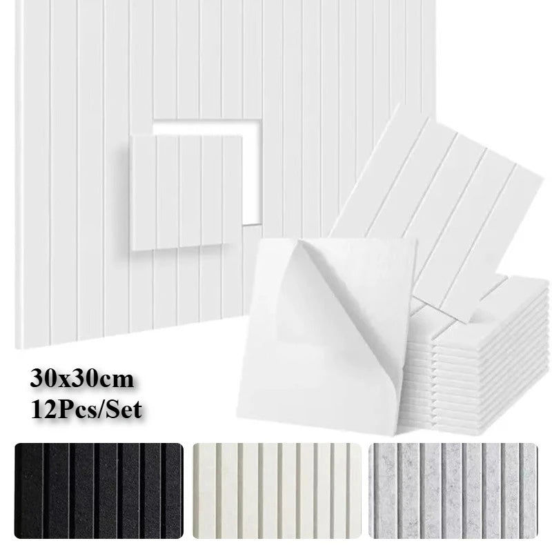 Panneau Acoustique Mural Feutre Rainuré Autocollant 30 x 30 cm, Lot de 12