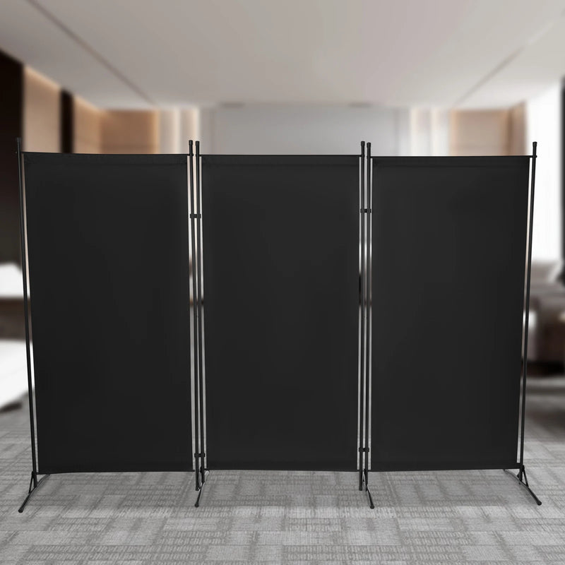 Paravent 3 panneaux tissu Oxford noir, pour séparer une pièce