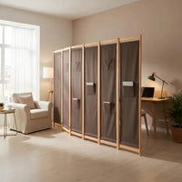 Paravent 6 Panneaux Tissu Marron à Poches 240 x 170 cm