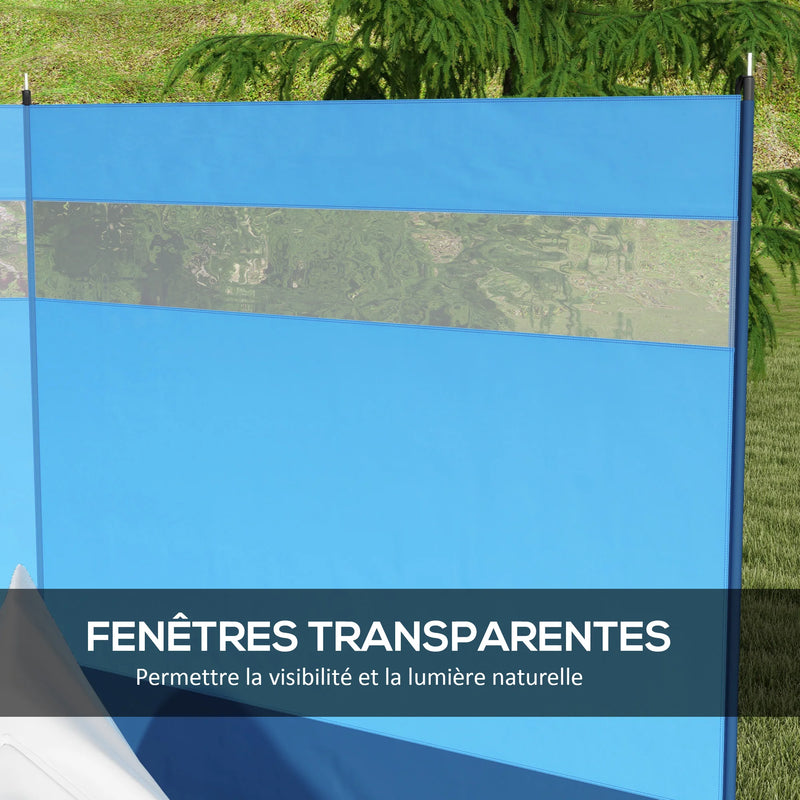 Paravent de plage 3 panneaux bleu à bande transparente, dimensions 440 x 140 cm
