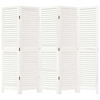 Paravent 5 panneaux persiennes bois de paulownia massif blanc autoportant, pour une chambre