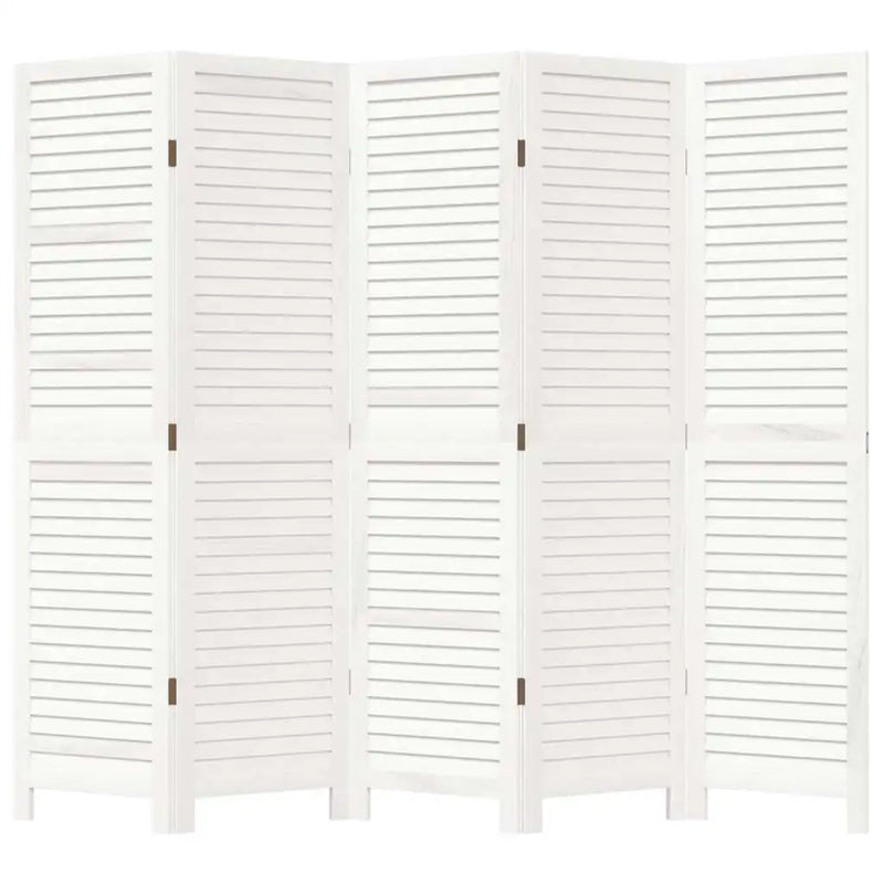 Paravent 5 panneaux persiennes bois de paulownia massif blanc autoportant, pour une chambre