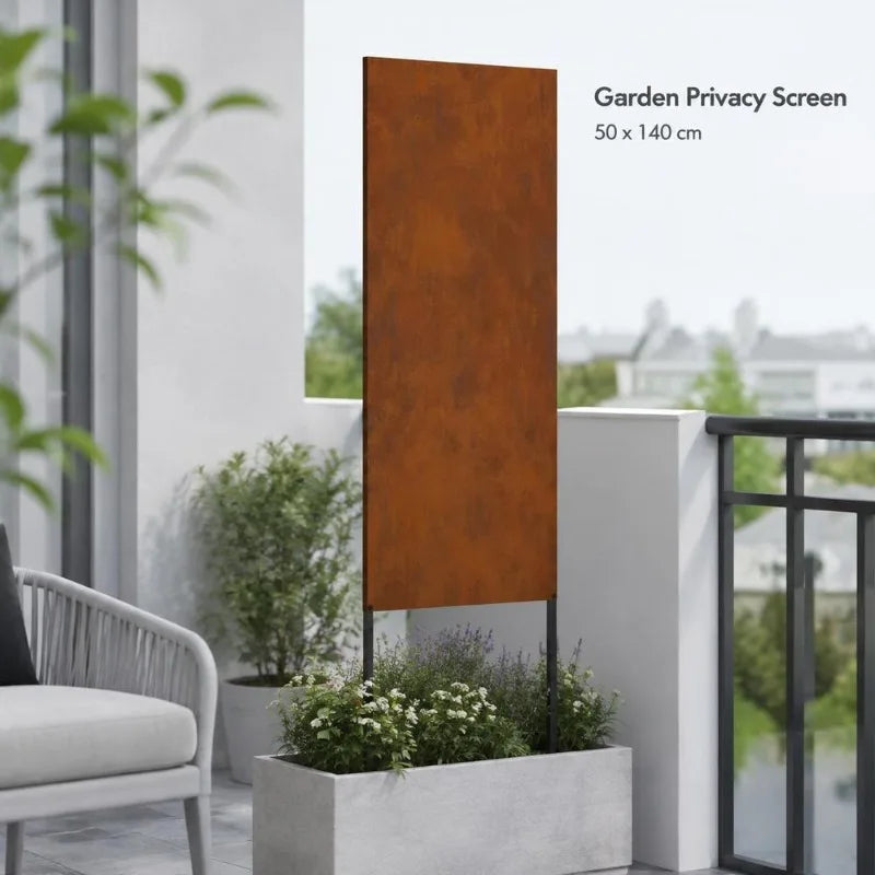 Paravent extérieur acier brun sur piquets, dimensions 50 x 140 cm