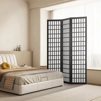 Paravent Japonais 3 Panneaux Shoji Bois de Paulownia Noir 120,5 x 170 cm