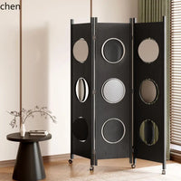 Paravent 3 Panneaux Disques Pivotants sur Roulettes Bois 129 x 185 cm