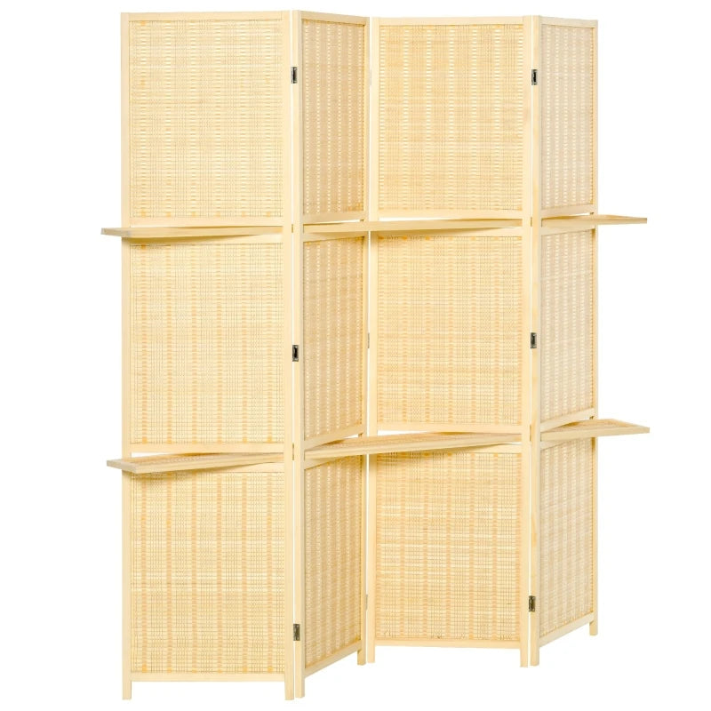 Paravent Pliant Bambou 4 Panneaux 2 Étagères ou Rotin Cannage 3 Panneaux