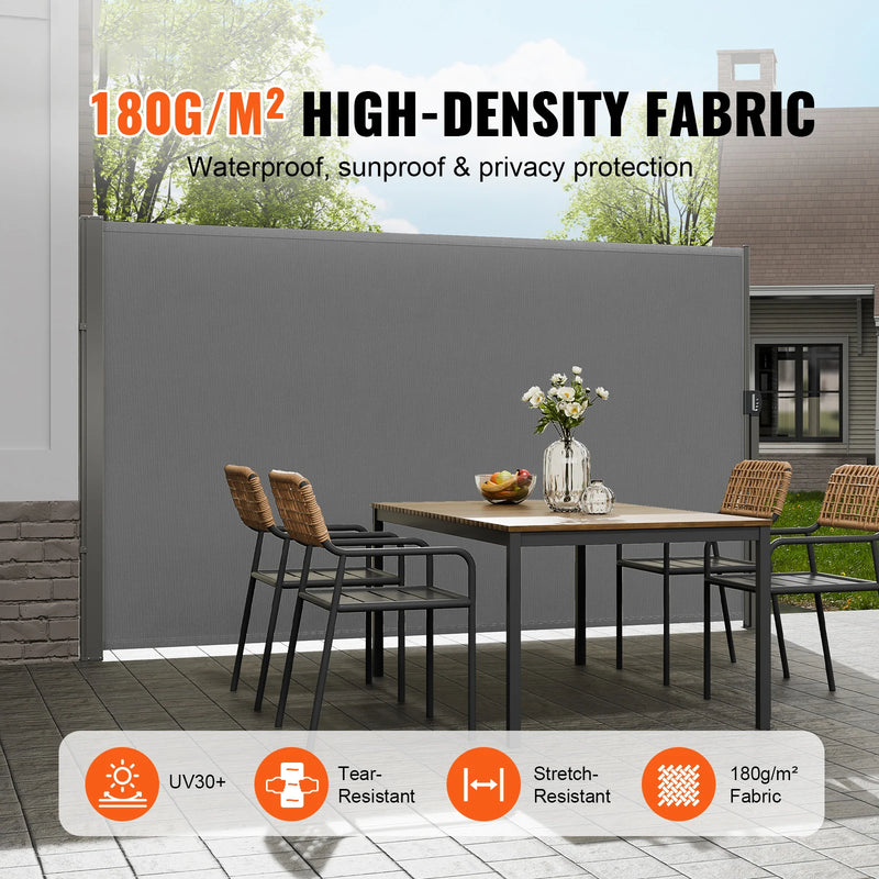 Paravent rétractable latéral extérieur polyester gris beige, pour séparer une pièce