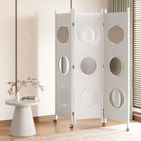 Paravent 3 Panneaux Disques Pivotants sur Roulettes Bois 129 x 185 cm