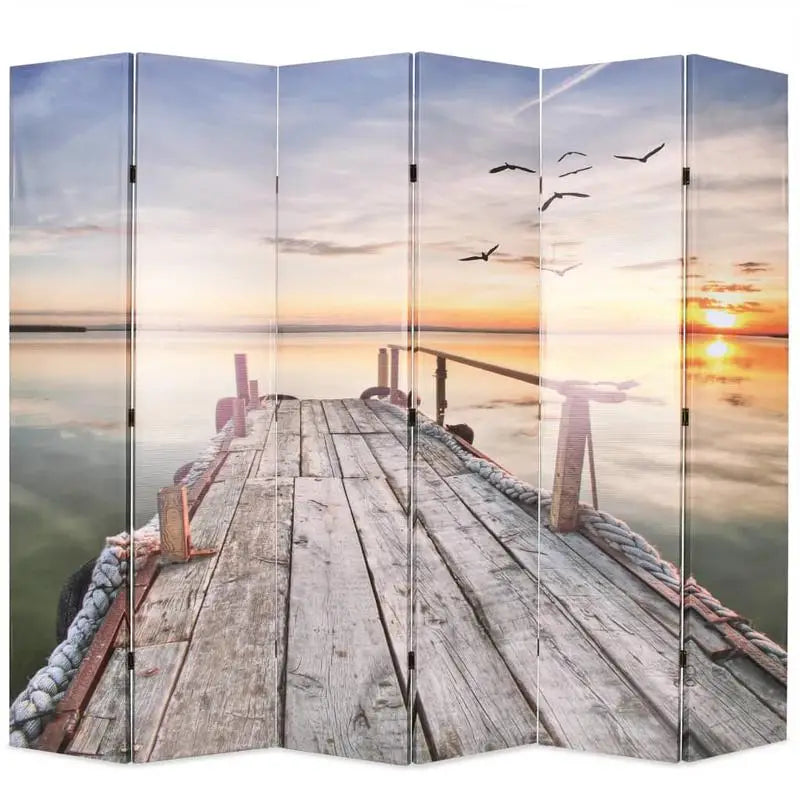 Paravent 6 Panneaux Imprimé Ponton Coucher de Soleil 228 x 170 cm