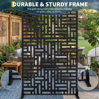 Paravent extérieur acier noir motif rectangles entrelacés autoportant, pour un balcon