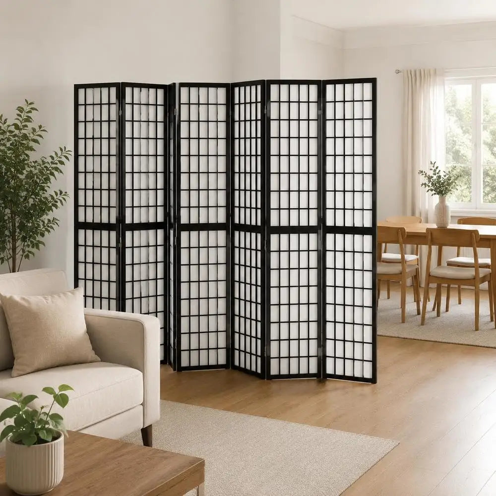 Paravent japonais pliant 6 panneaux bois de sapin noir