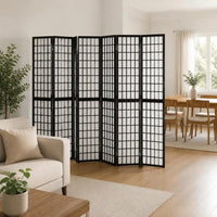 Paravent Japonais Pliant 6 Panneaux Bois de Sapin Noir 240 x 170 cm