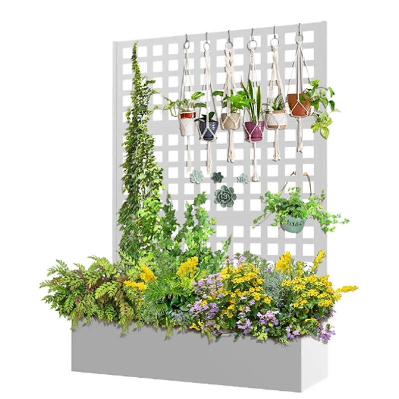 Paravent Extérieur Métal Jardinière Treillis Roulettes Noir Blanc 180 x 120 cm