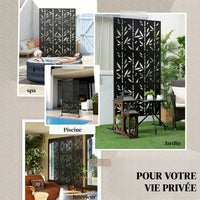 Paravent Extérieur Métal Noir Motif Bambou 92 x 192 cm