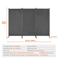 Paravent 3, 4 ou 6 panneaux Oxford noir gris beige, coloris gris, 3 panneaux, 260 x 184 cm