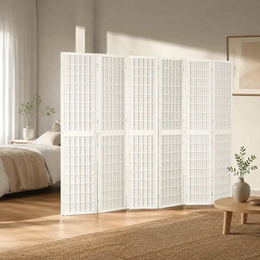 Paravent Japonais Pliant 6 Panneaux Bois de Sapin Blanc 240 x 170 cm