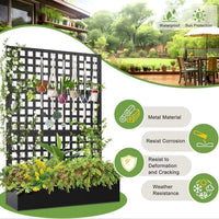 Paravent extérieur jardinière treillis carreaux métal noir, pour une terrasse