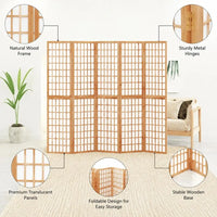 Paravent japonais 5 panneaux shoji bois naturel, pour une chambre
