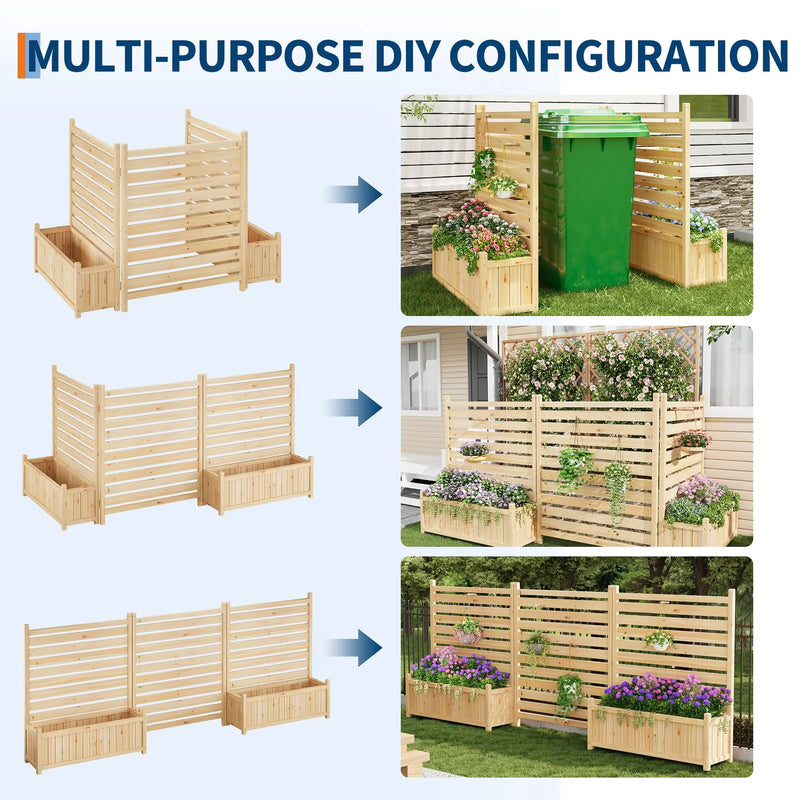 Paravent extérieur bois à lattes avec 2 jardinières, dimensions 100 cm