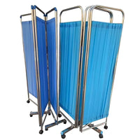 Paravent Médical 3 Panneaux Acier Inoxydable sur Roulettes Bleu