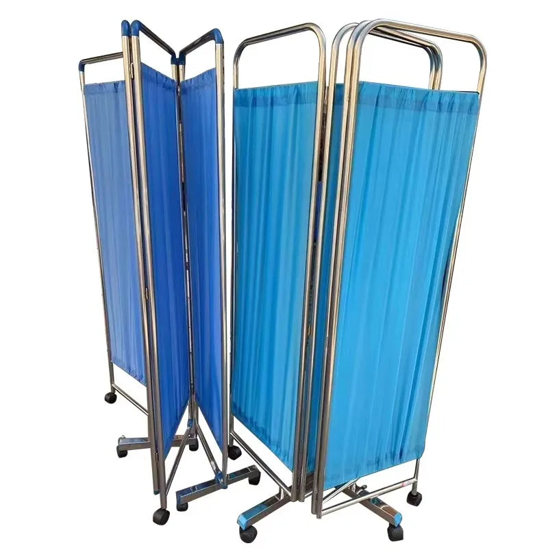 Paravent Médical 3 Panneaux Acier Inoxydable sur Roulettes Bleu