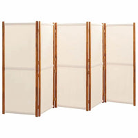 Paravent Pliable 5 Panneaux Écran d'Intimité Crème Cadre Acacia 350 cm