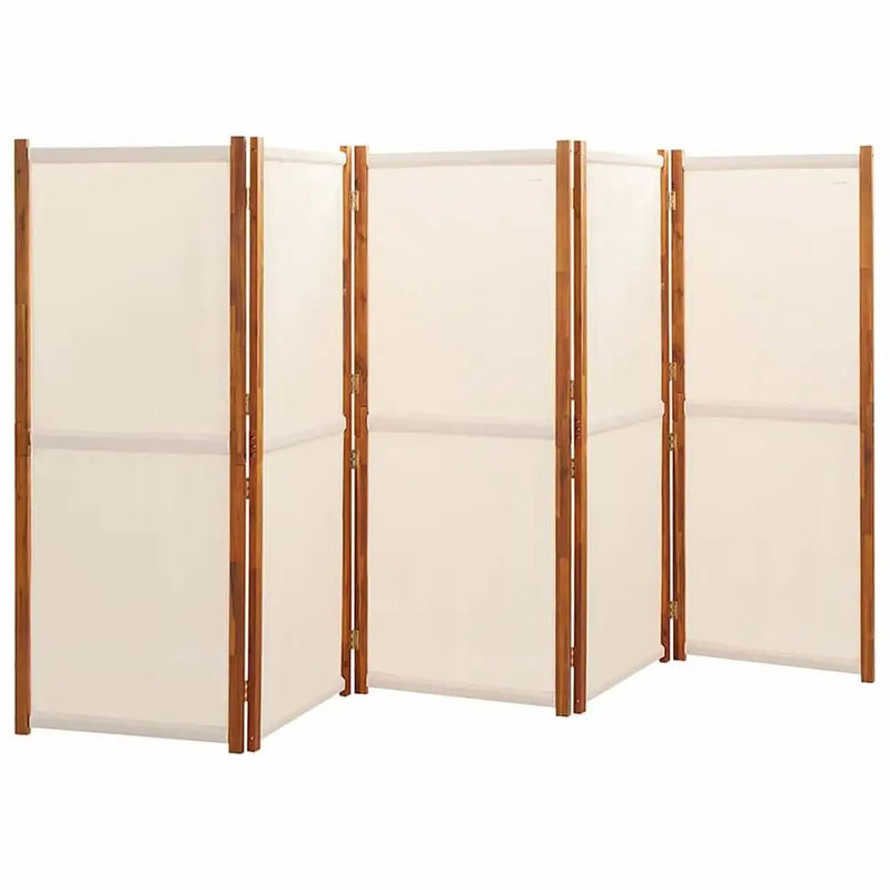 Paravent Pliable 5 Panneaux Écran d'Intimité Crème Cadre Acacia 350 cm