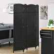 Paravent 4 Panneaux Tressé Polypropylène Noir Cadre Pin 160 x 170 cm