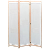 Paravent 3 Panneaux Bois et Tissu Crème 120 x 170 cm