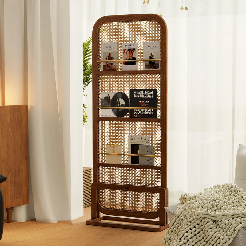 Paravent Cannage Rotin Porte-Revues Panneau sur Pied 70 x 180 cm