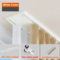 Rail plafond double voie ultra fin aluminium blanc ou champagne, coloris blanc, poulies à 2 roues
