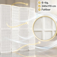 Paravent Japonais Pliant 6 Panneaux Bois de Sapin Blanc 240 x 170 cm