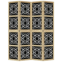 Paravent 4 Panneaux Bois de Paulownia Ajouré Noir Motif Géométrique 180 cm