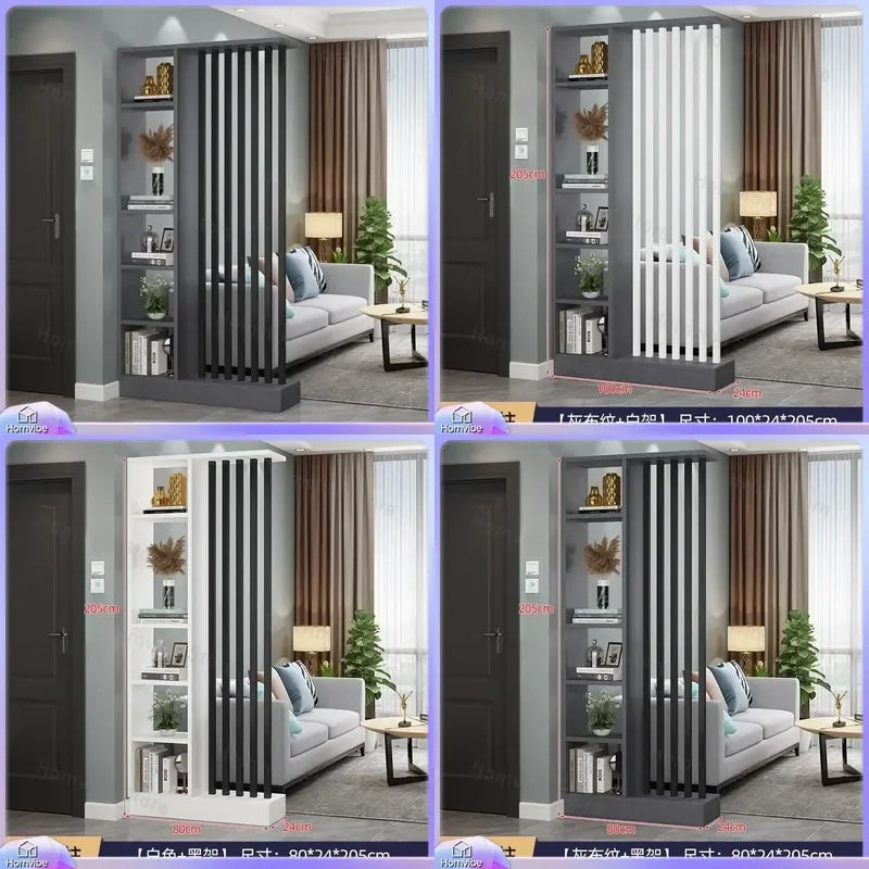 Étagère Séparatrice de Pièce à Lames Verticales Blanc Noir Gris 205 cm
