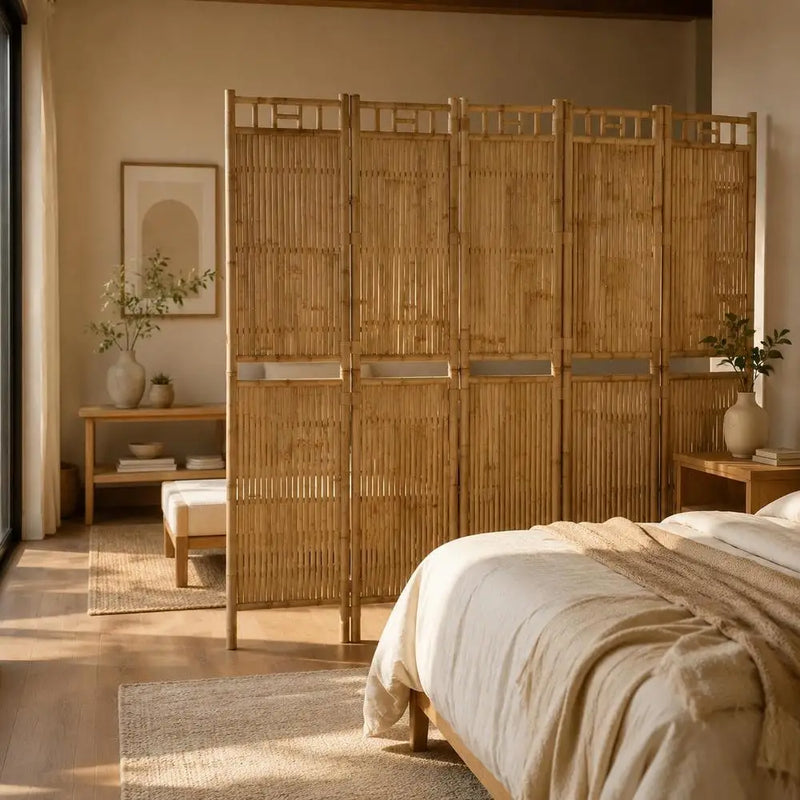 Paravent 5 Panneaux Bambou Ajouré Naturel 200 x 180 cm