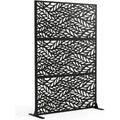 Paravent Extérieur Métal Noir Motif Feuilles Autoportant 119 x 183 cm