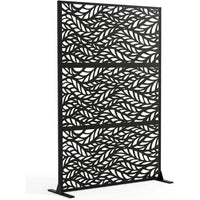 Paravent Extérieur Métal Noir Motif Feuilles Autoportant 119 x 183 cm