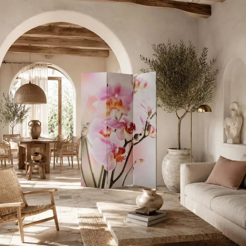 Paravent 3 Panneaux Imprimé Orchidée et Marguerite 120 x 170 cm