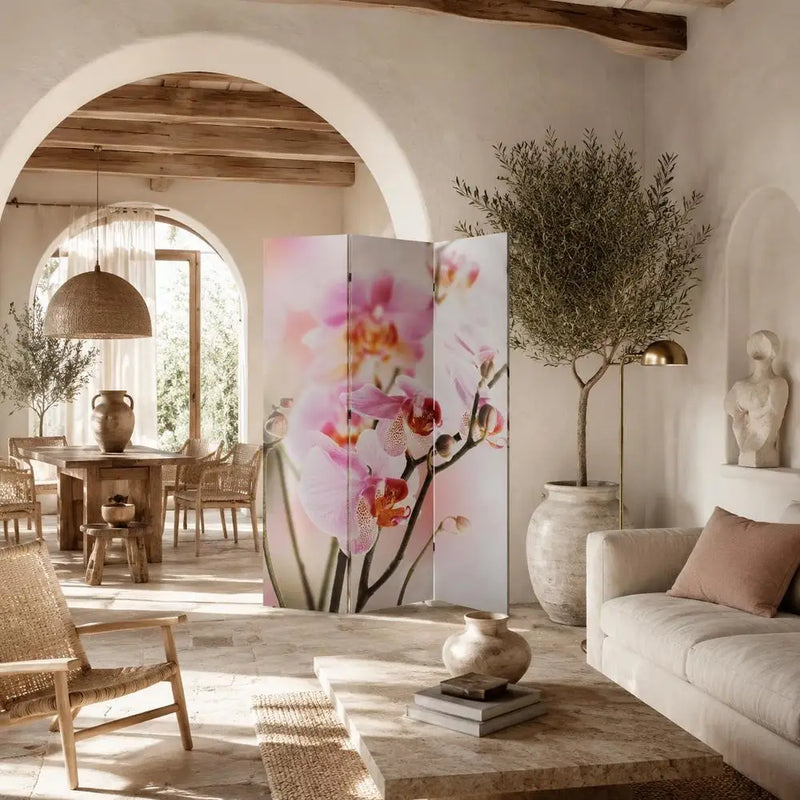 Paravent 3 Panneaux Imprimé Orchidée et Marguerite 120 x 170 cm