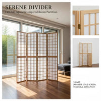 Paravent japonais shoji 5 panneaux bois clair papier de riz, pour une entrée