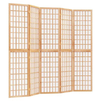 Paravent japonais shoji 5 panneaux bois clair papier de riz, dimensions 200 x 170 cm