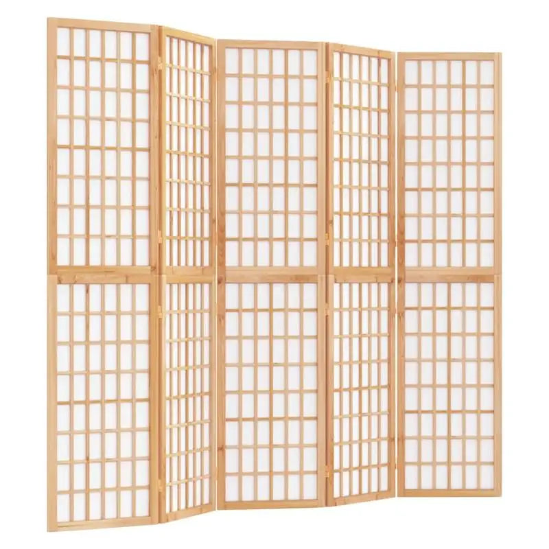 Paravent japonais shoji 5 panneaux bois clair papier de riz, dimensions 200 x 170 cm