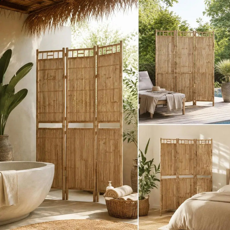 Paravent 3 panneaux bambou naturel, pour séparer une pièce