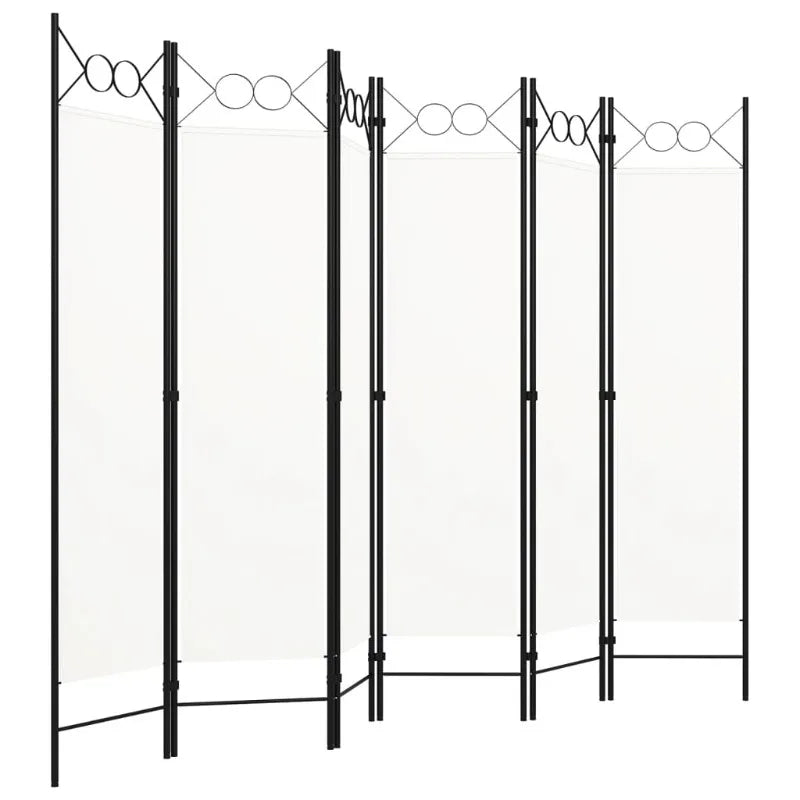 Paravent 6 Panneaux Tissu Blanc Cadre Fer Noir 240 x 180 cm