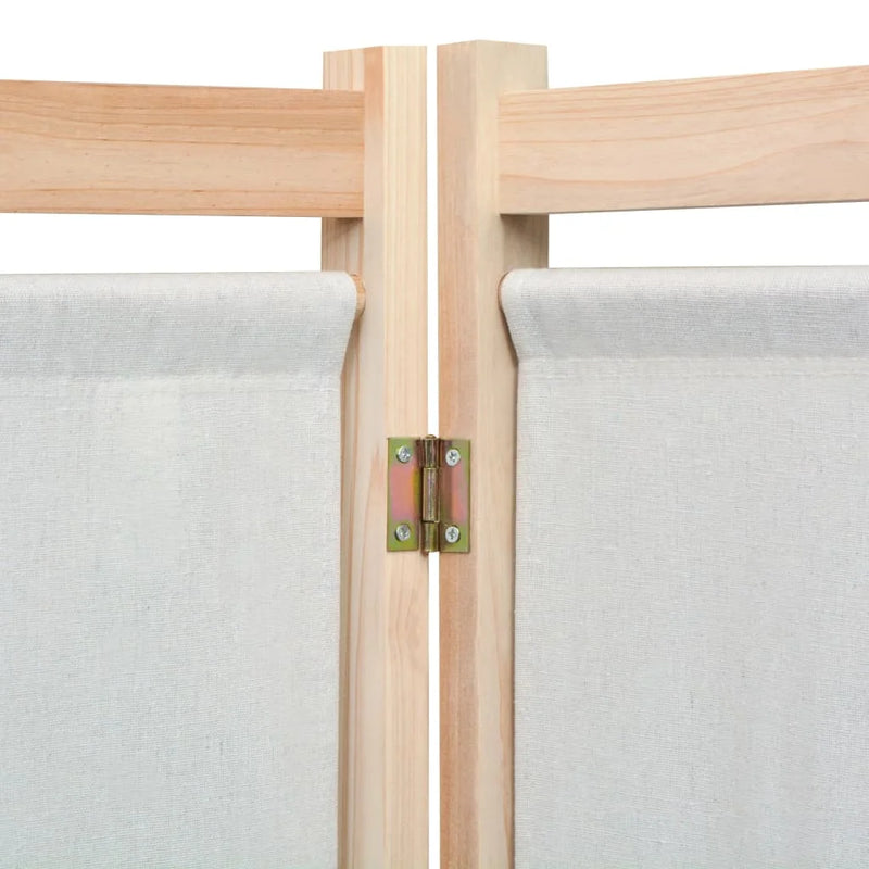 Paravent 3 Panneaux Bois et Tissu Crème 120 x 170 cm